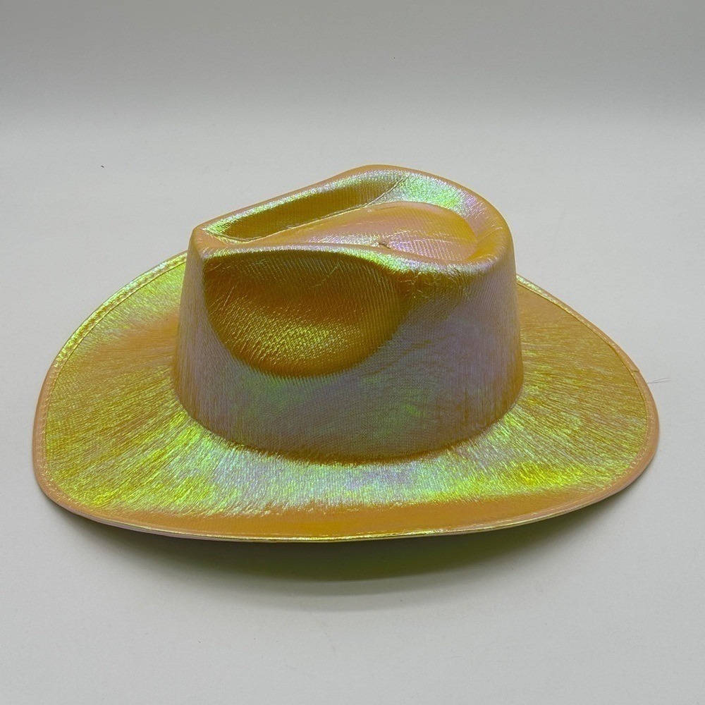 Iridescent Gold Holographic Cowboy Hat Space Disco Festival Western Party - Picture 2 of 5